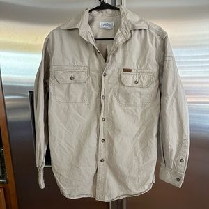 Carhartt Work 100% Cotton Shirt Men Size Large Khaki Beige Button Long Sleeve S